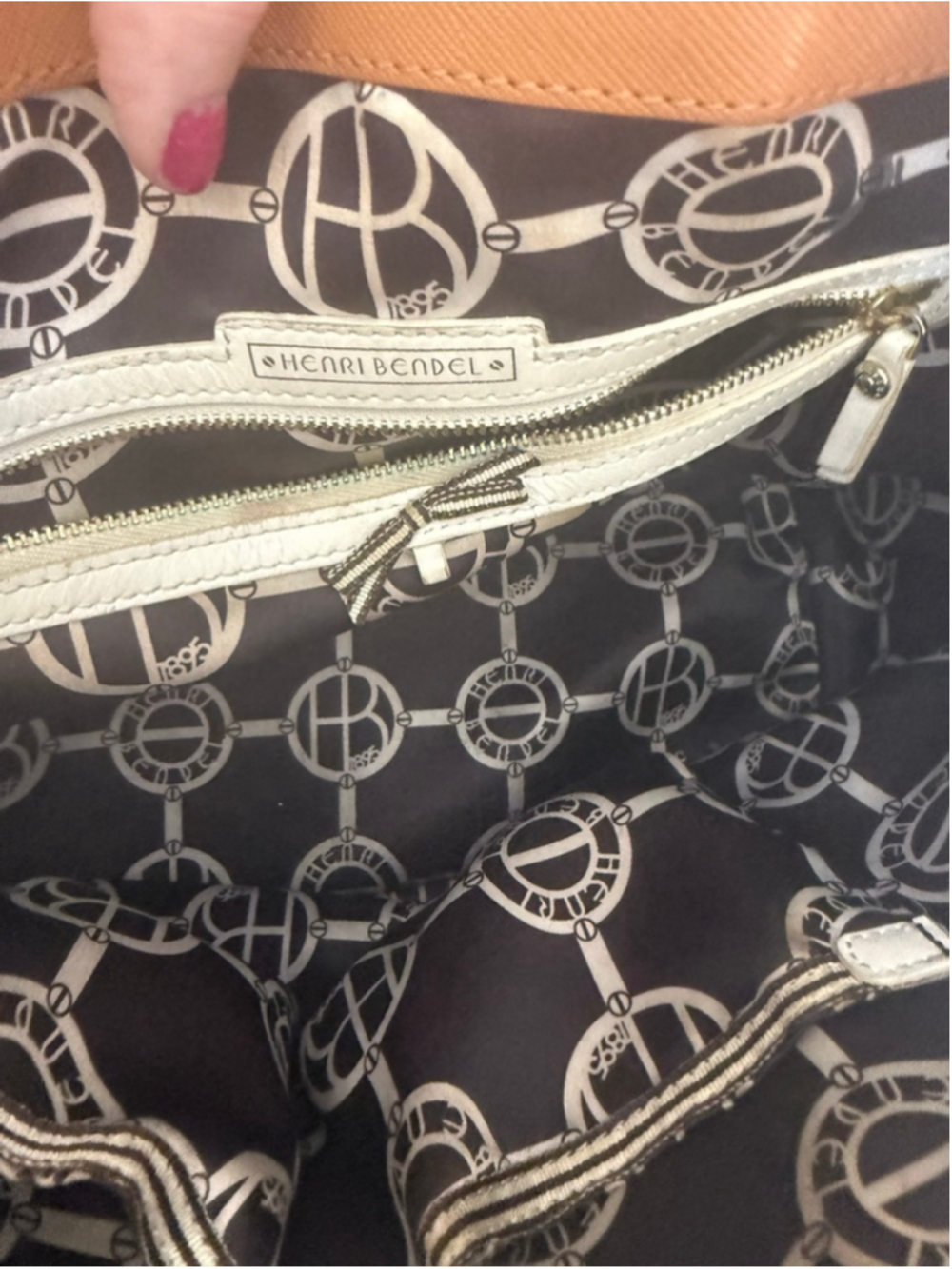 Henri Bendel Satchel with crossbody strap Brown & White Striped - Picture 10 of 15